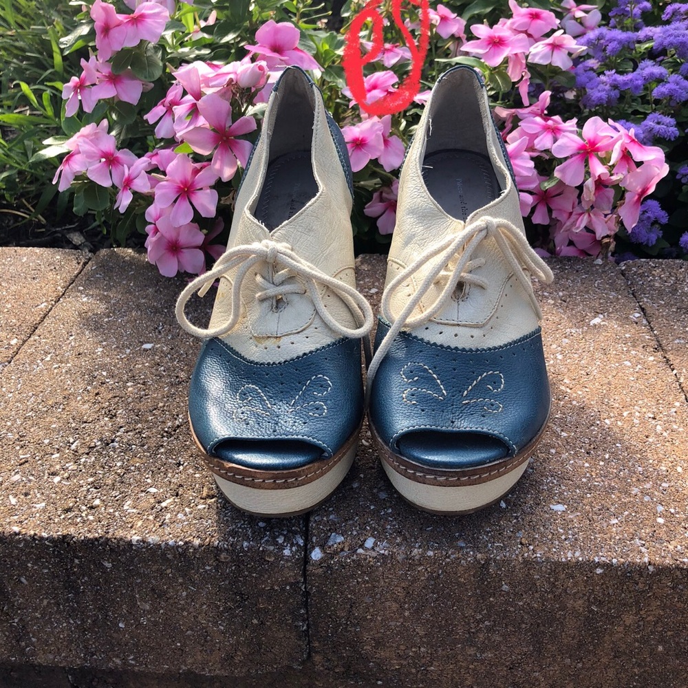 Anthropologie Blue and Cream Platform Shoes - Picture 2 of 5